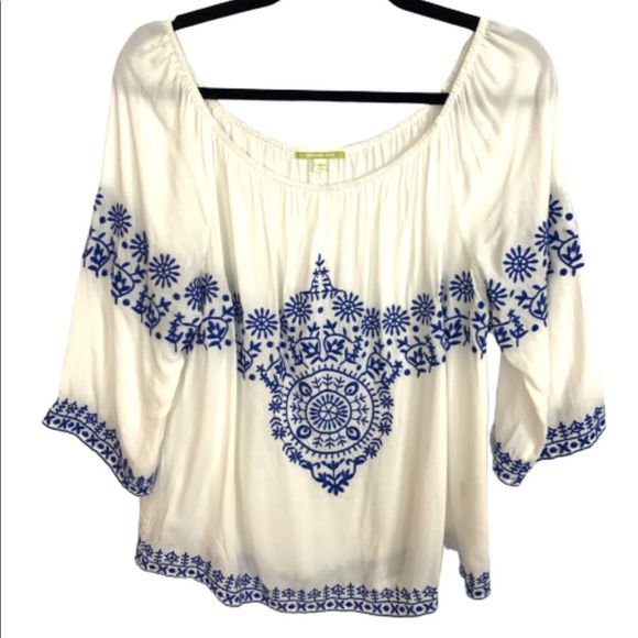 Gianni Bini Embroidered Off Shoulder Top Boho Med - Picture 2 of 8